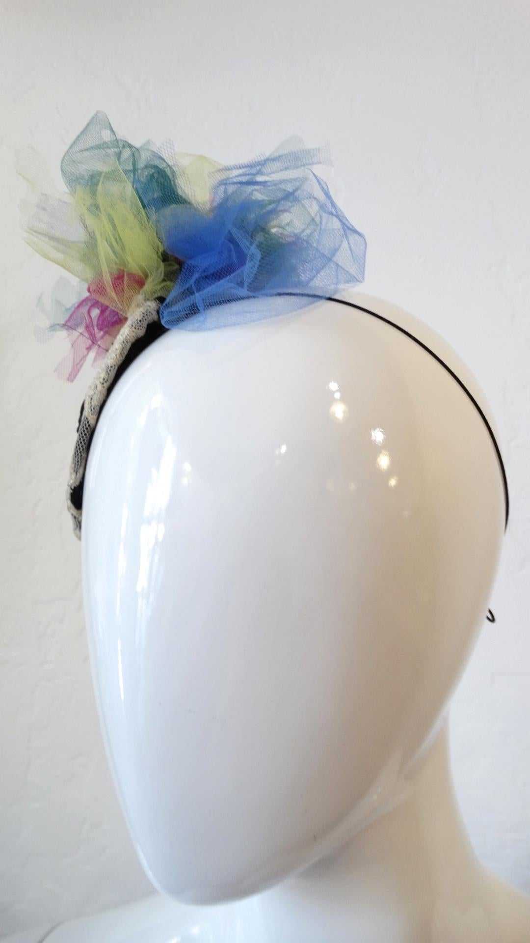 1980s Selima By V Lace Multicolored Madonna Tulle Fascinator  For Sale 2