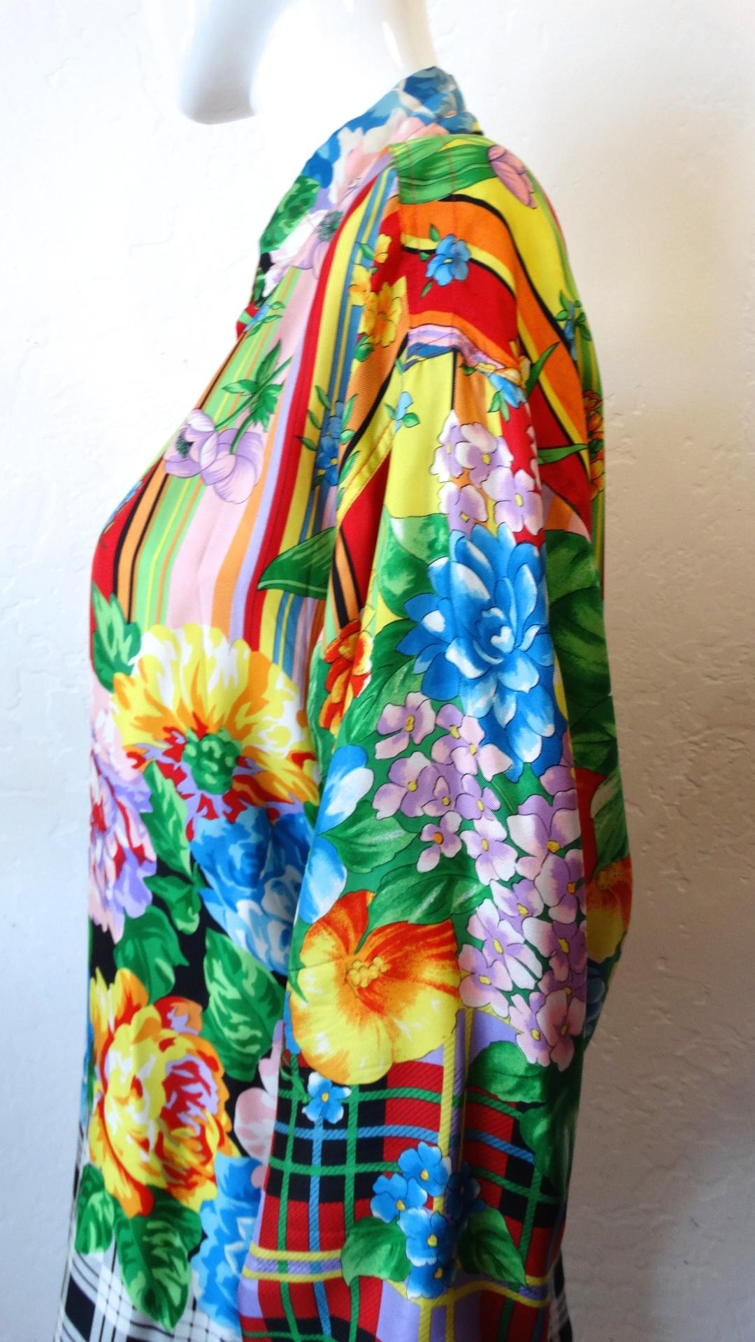 Gianni Versace Multicolored Silk Floral Shirt  In Excellent Condition In Scottsdale, AZ