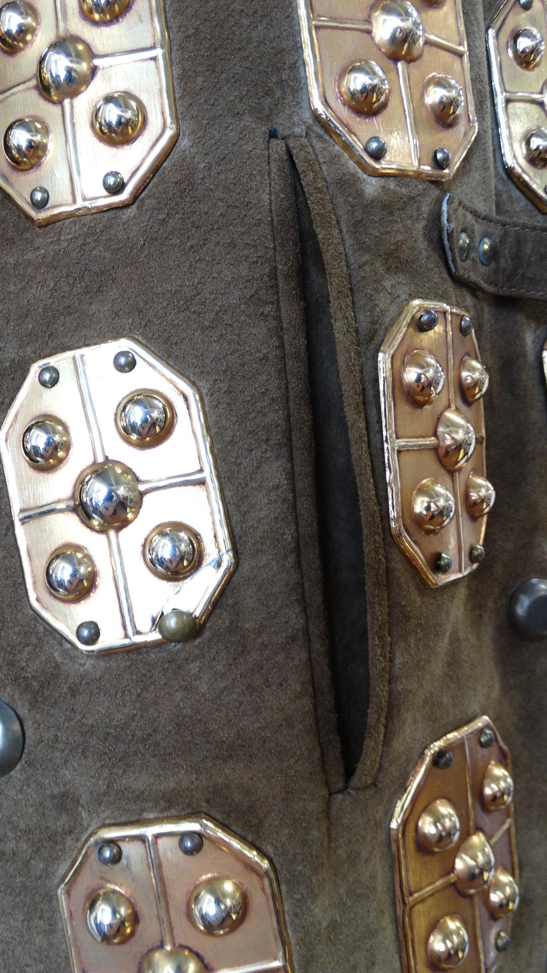 Brown Suede Metal Embellished Buckle Coat, 1970s  13