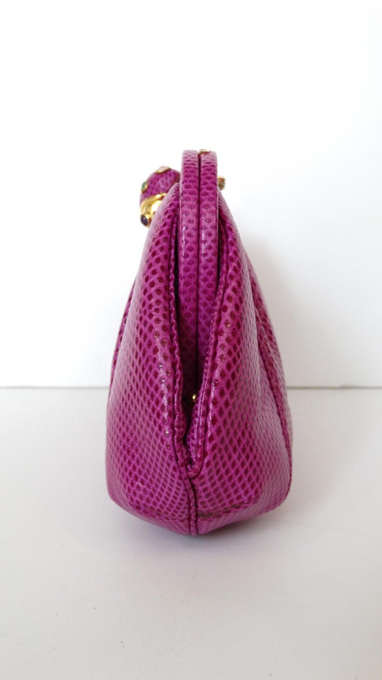 1980's Judith Leiber Purple Lizard and Leather Clutch For Sale at 1stdibs