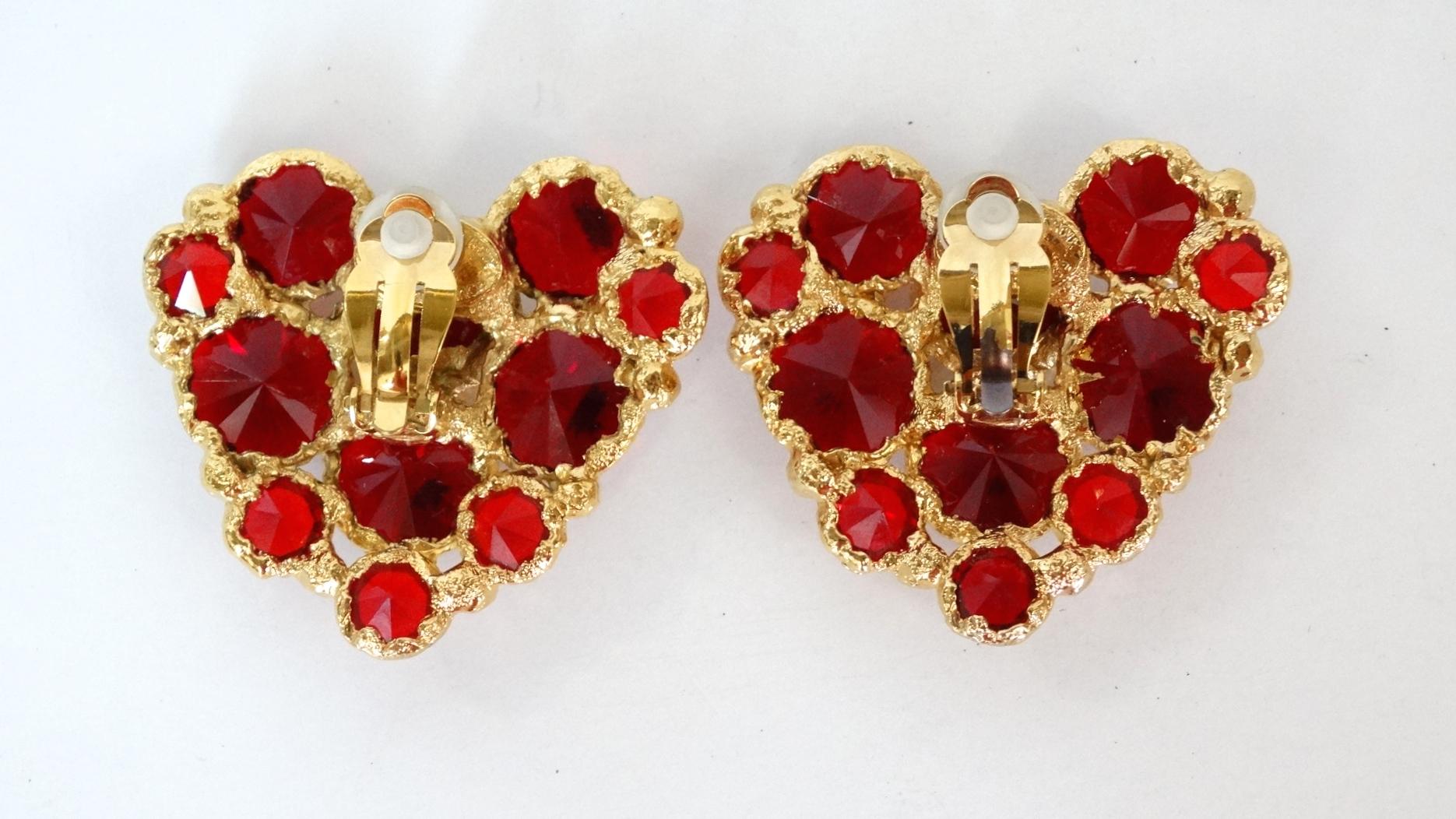 1980's Christian Lacroix Red Gripoix Heart Earrings  In Excellent Condition In Scottsdale, AZ