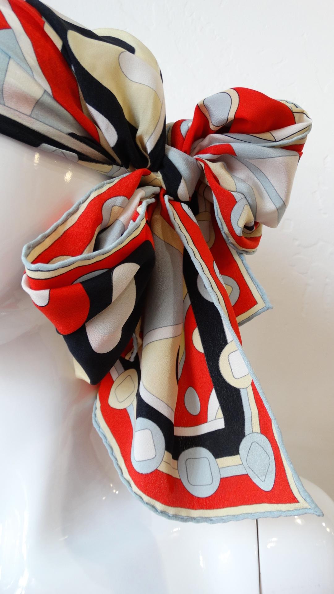 1980's Emilio Pucci Red Geometric Printed Silk Scarf  In Excellent Condition In Scottsdale, AZ