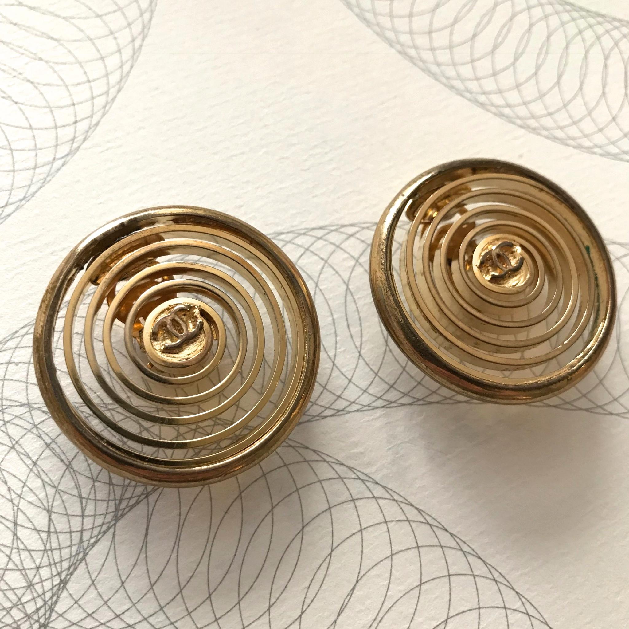 1980s Chanel Gold Plated Spiral Earrings 1