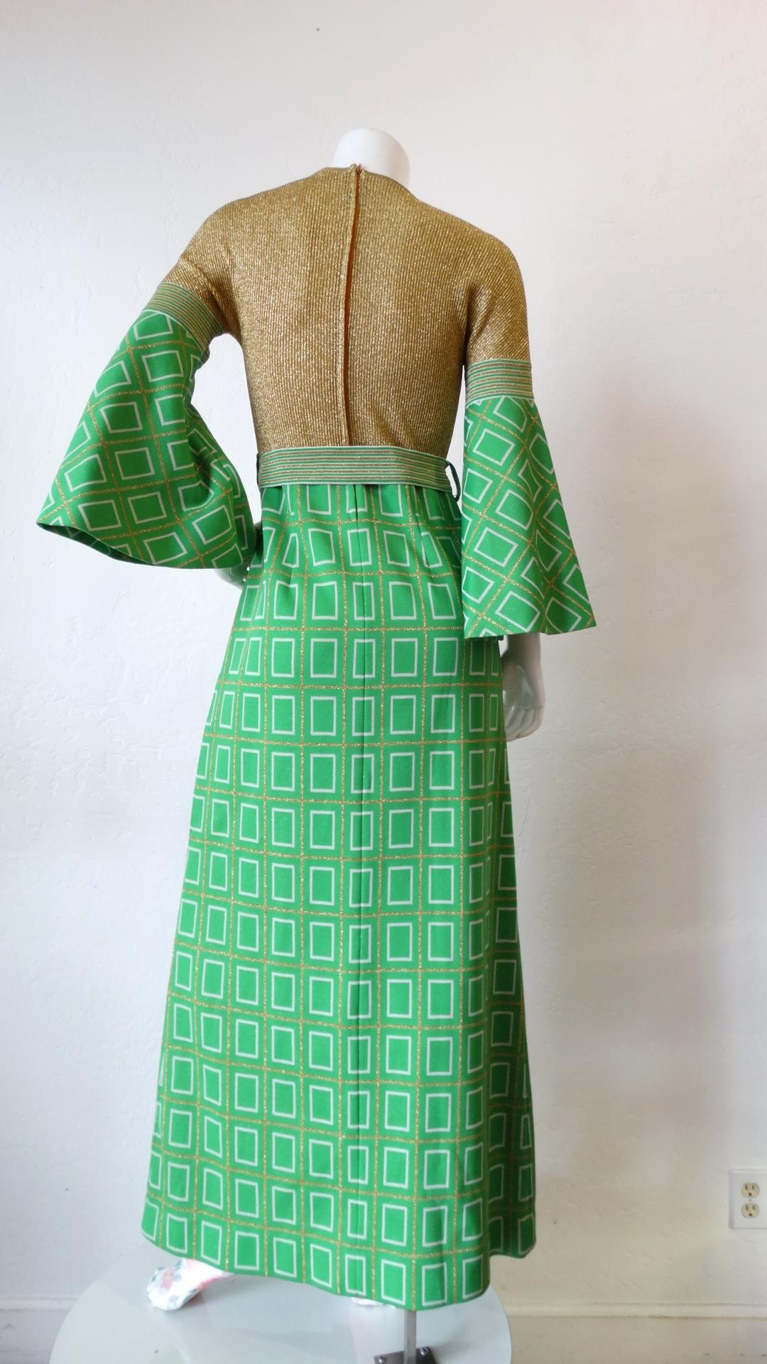 1960s Aled Couture Flounce Sleeve Lurex Dress 4