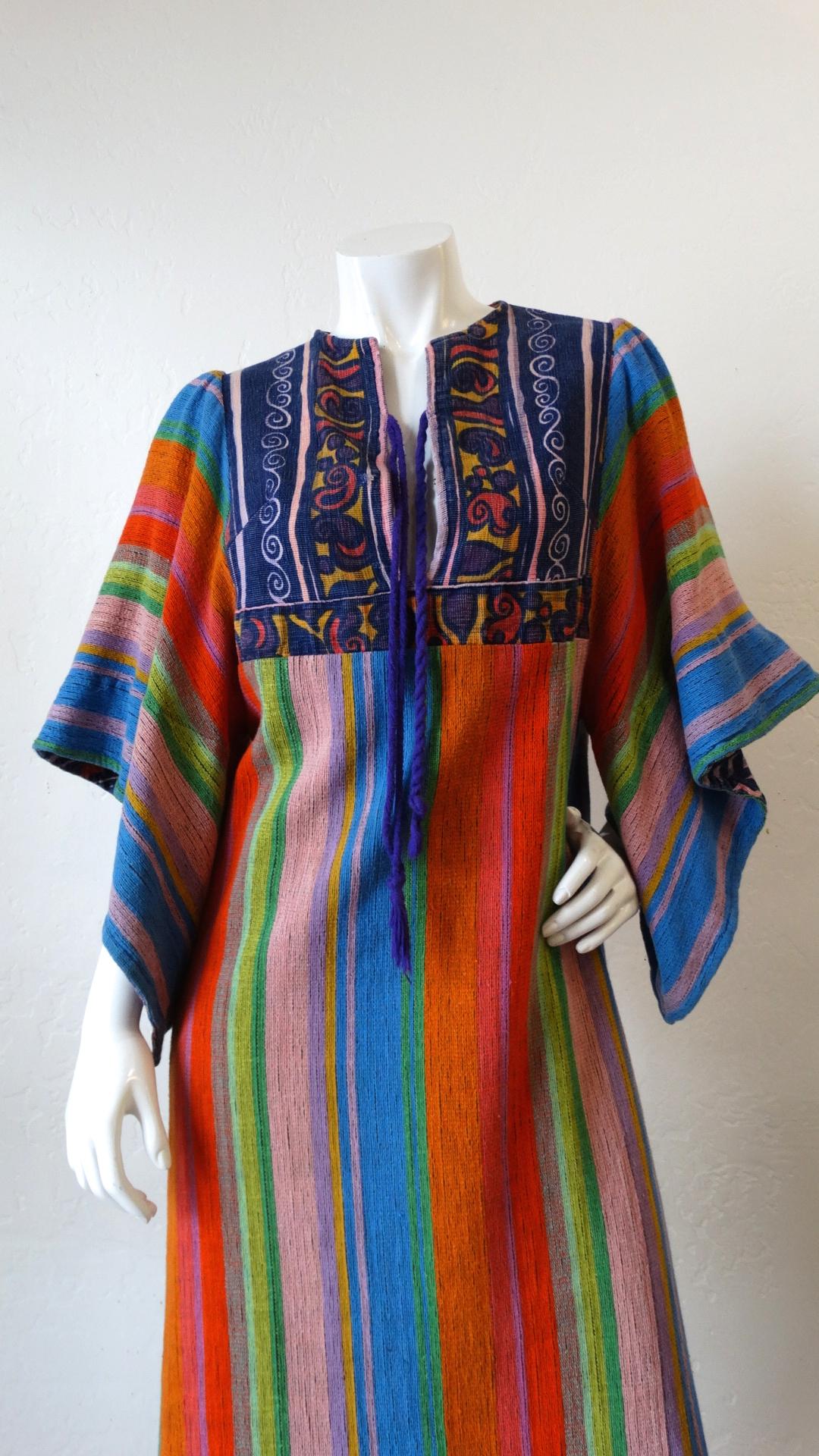 Black 1970s Rikma Angel Sleeve Striped Dress
