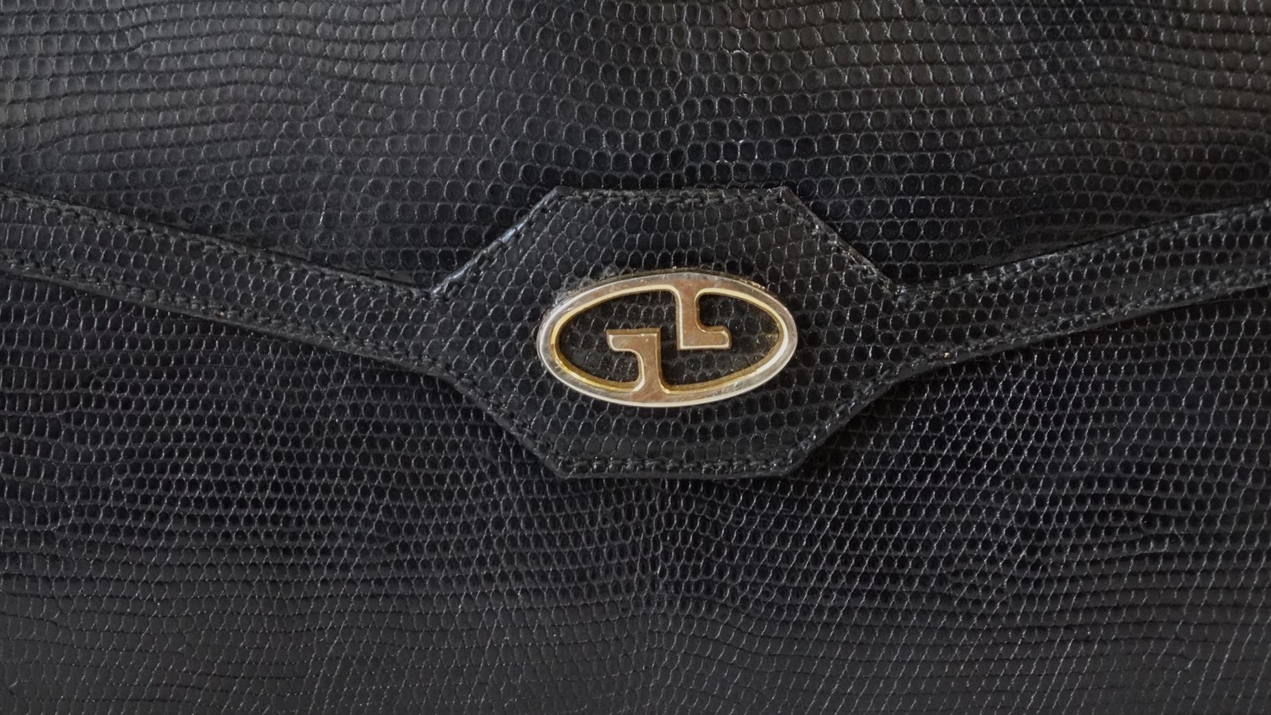 Noir 1970 Gucci pochette de soirée à demi rabat en lézard noir