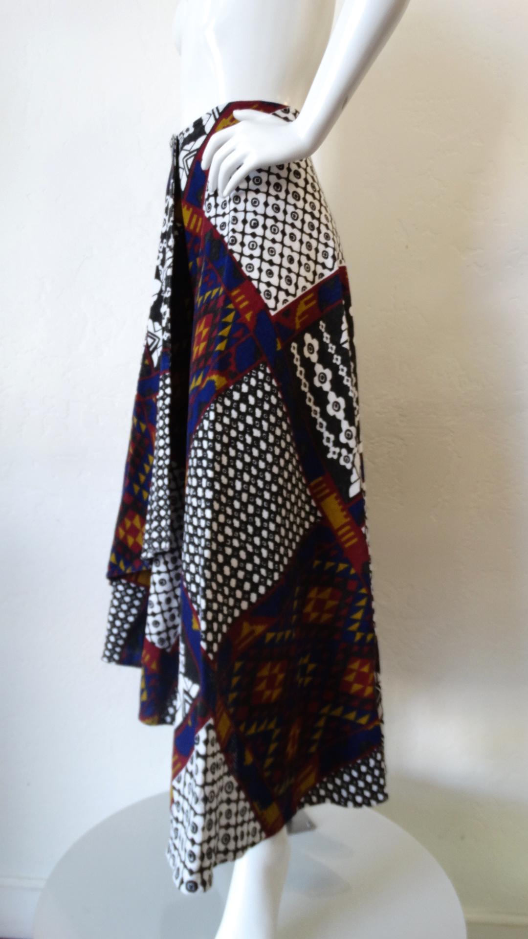 1970s Rikma Patchwork Printed Wrap Skirt at 1stDibs