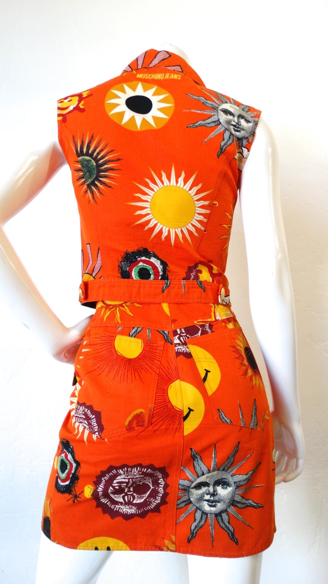 1990s Moschino Sun Print Vest and Skirt Ensemble  In Excellent Condition In Scottsdale, AZ