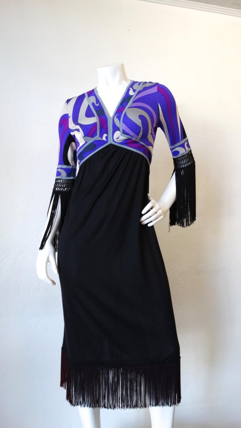 1960s Emilio Pucci Purple Printed Fringe Dress at 1stDibs