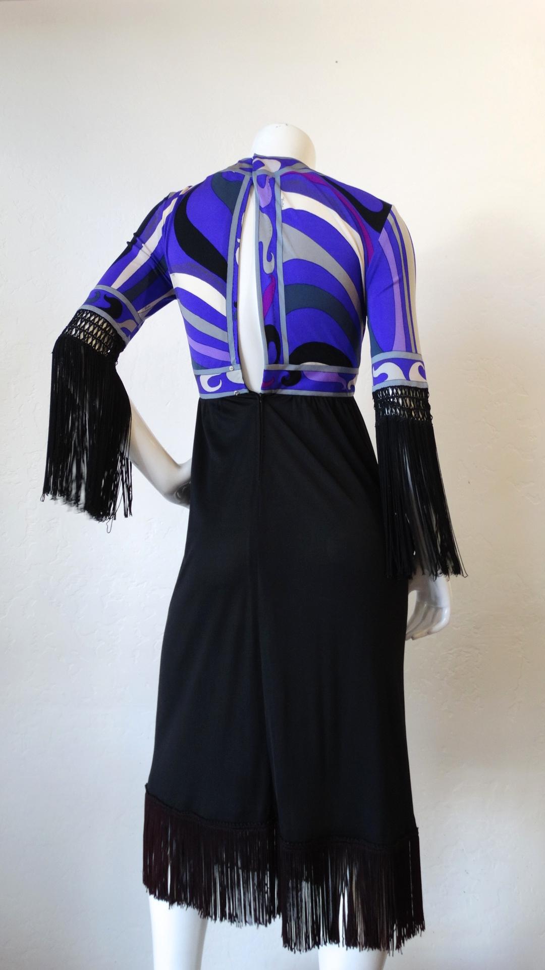 1960s Emilio Pucci Purple Printed Fringe Dress In Excellent Condition In Scottsdale, AZ