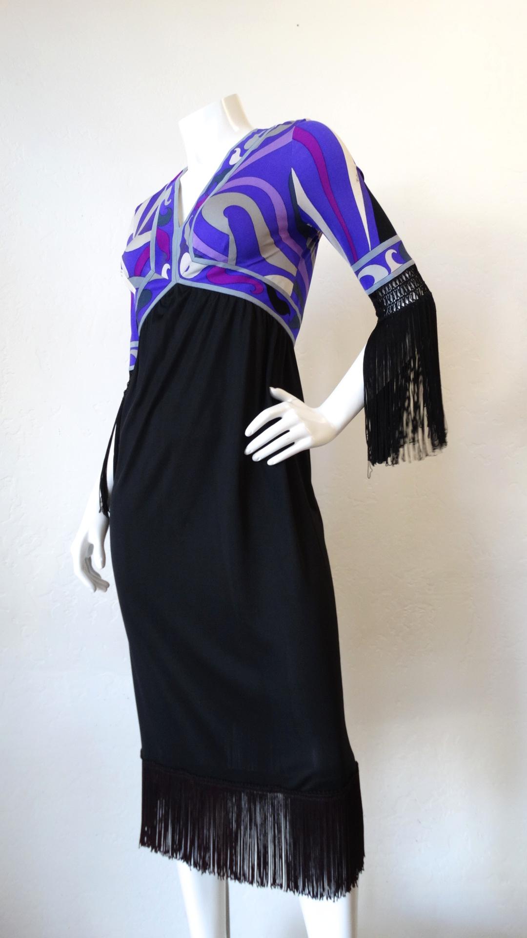1960s Emilio Pucci Purple Printed Fringe Dress 12