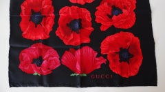 1980s Gucci Red Poppy Silk Scarf