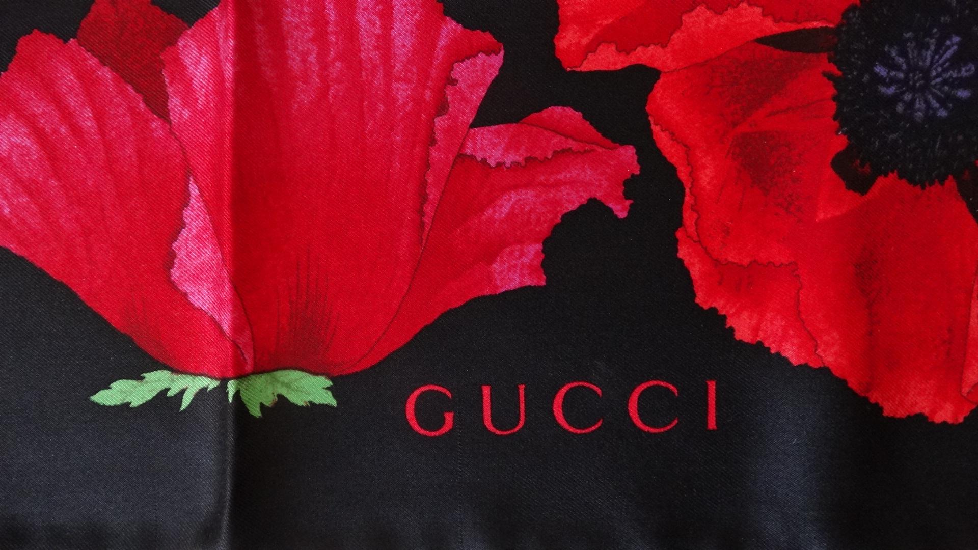 Women's or Men's 1980s Gucci Red Poppy Silk Scarf