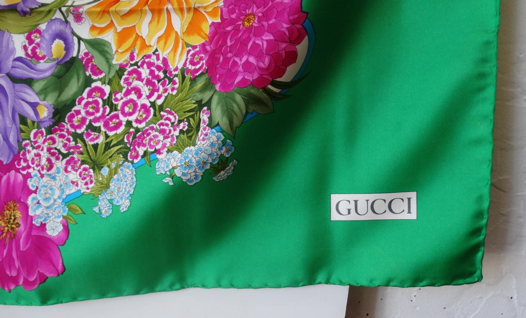 1980s Gucci Technicolor Garden Silk Scarf 4