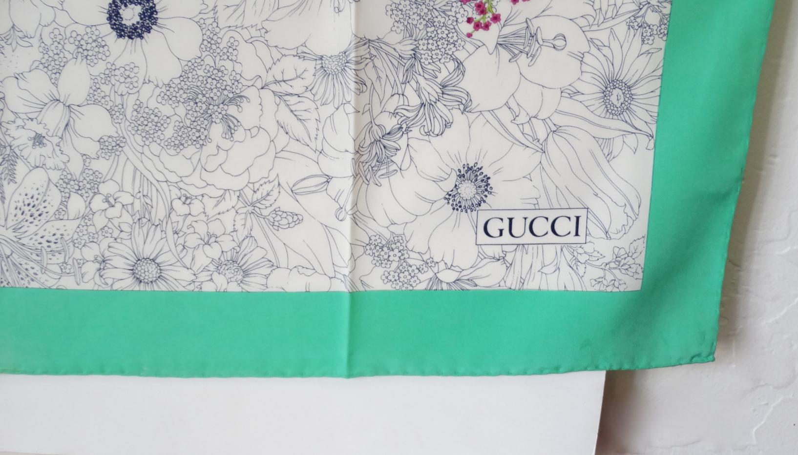 1980s Gucci Floral Sketch Silk Scarf For Sale 4