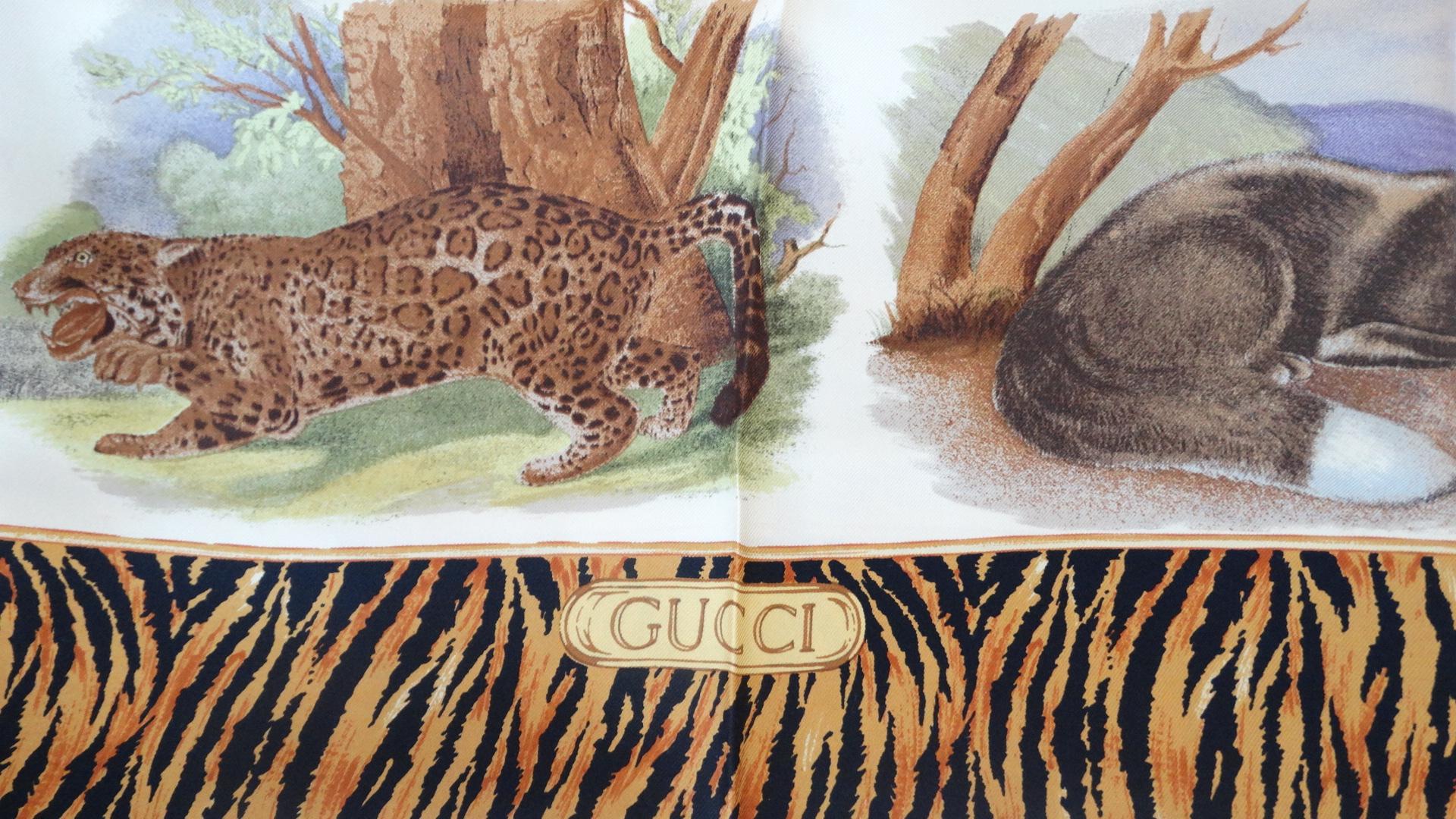 Women's or Men's 1980s Gucci Animal Kingdom Silk Scarf