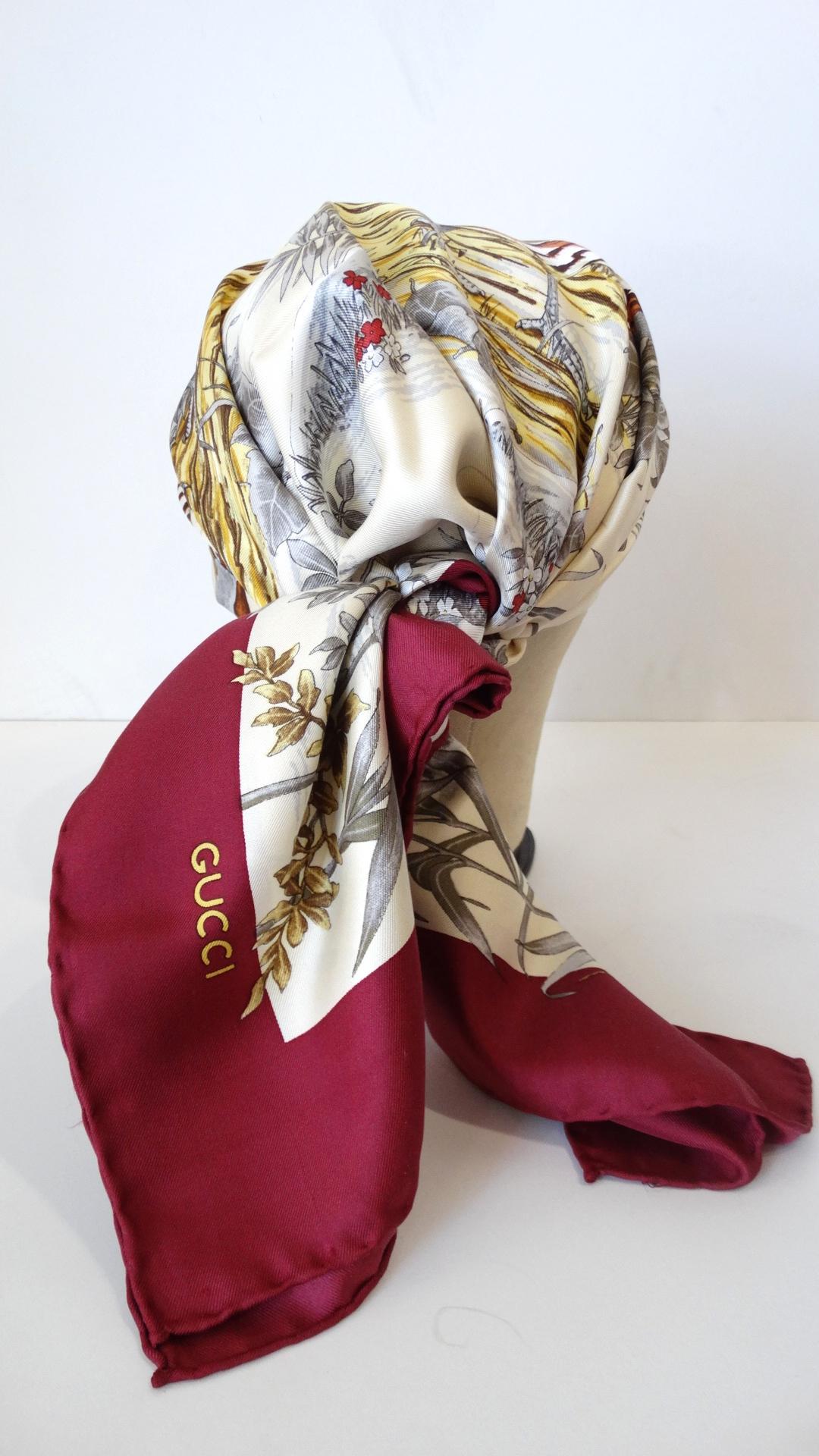 Women's or Men's 1980s Gucci Quail Printed Silk Scarf 