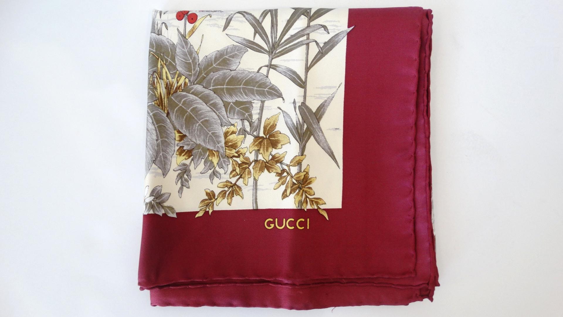 1980s Gucci Quail Printed Silk Scarf  1