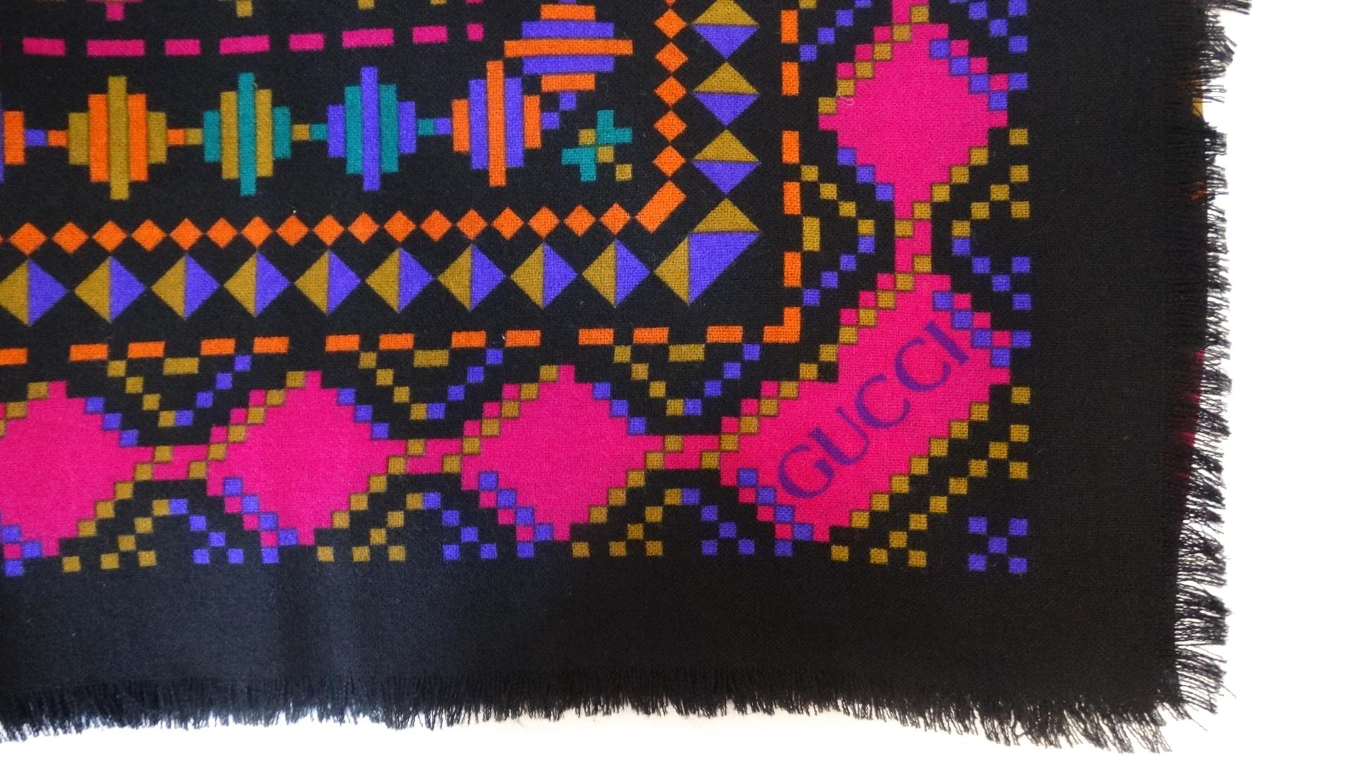 1980s Gucci Aztec Inspired Fringe Shawl  For Sale 1