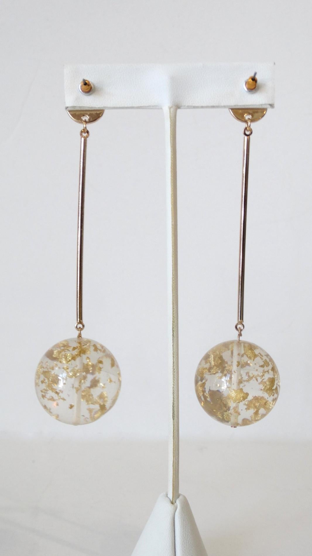 Women's or Men's 1990s Acrylic and Gold Flake Drop Earrings