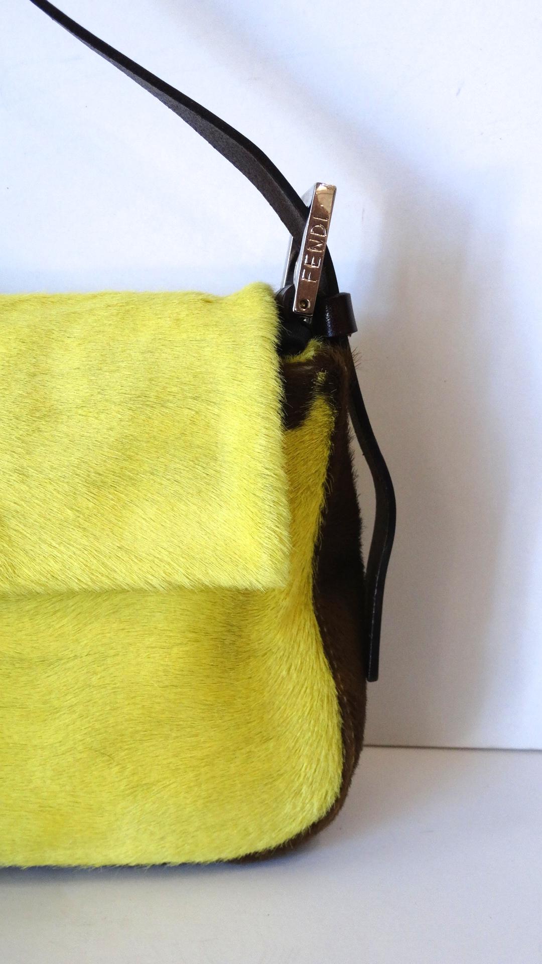 Women's 2000s Fendi Neon Yellow Pony Hair Baguette 