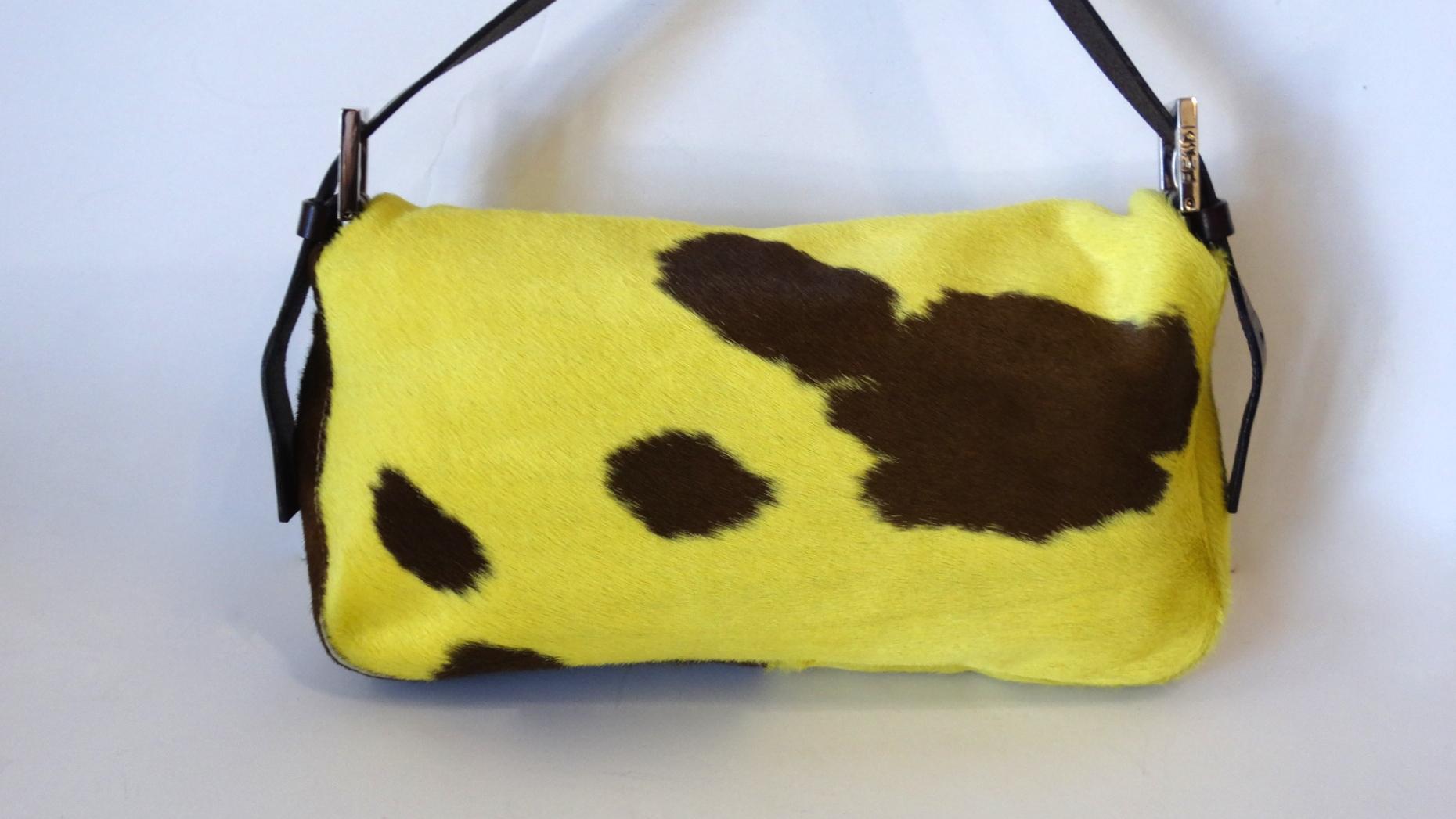 2000s Fendi Neon Yellow Pony Hair Baguette  In Excellent Condition In Scottsdale, AZ