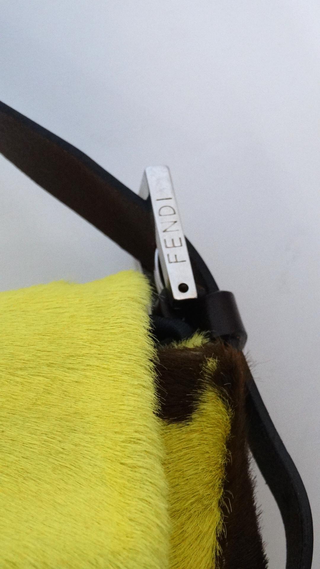 2000s Fendi Neon Yellow Pony Hair Baguette 2