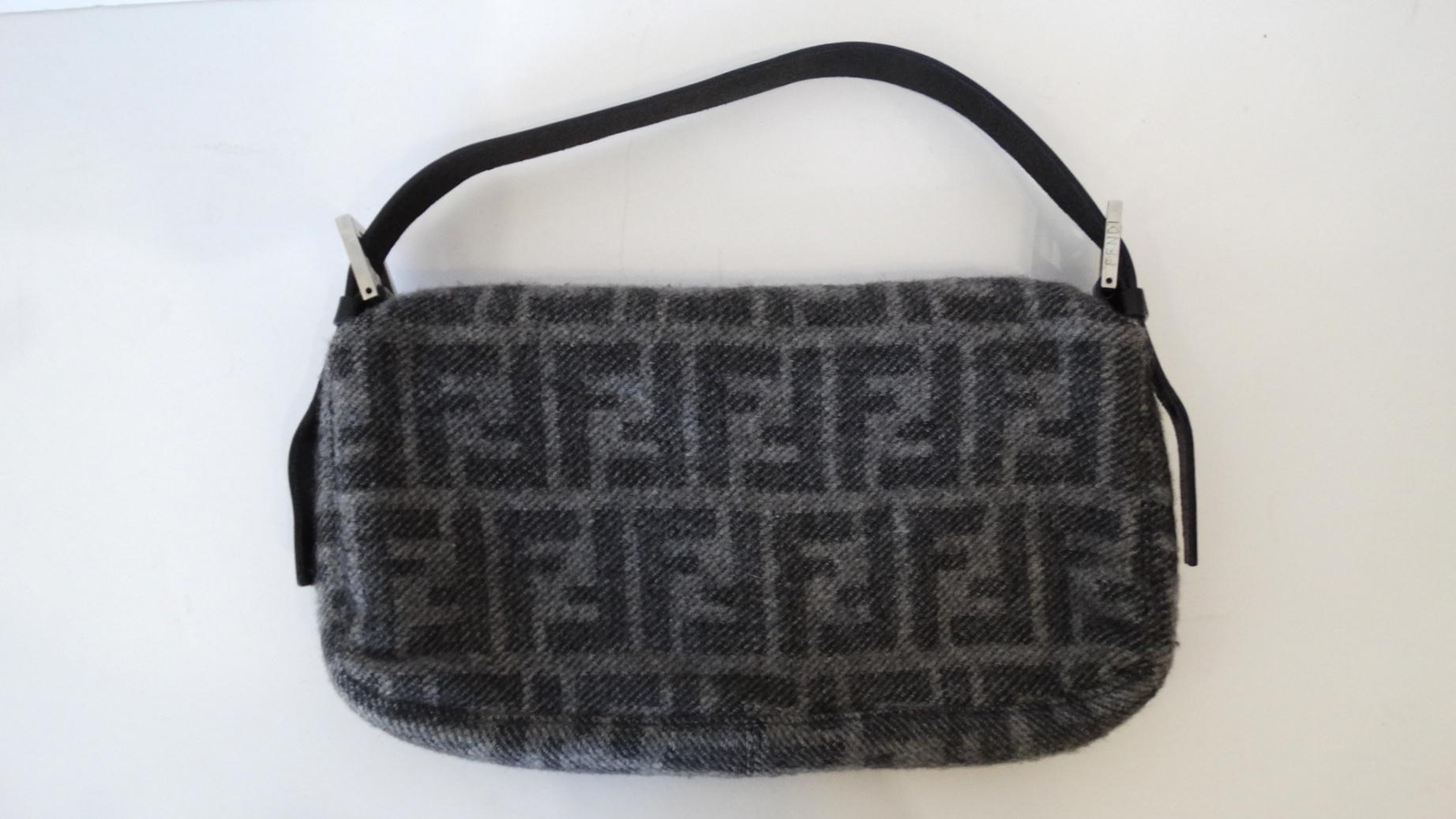 2000s Fendi Zucca Printed Grey Baguette In Excellent Condition In Scottsdale, AZ