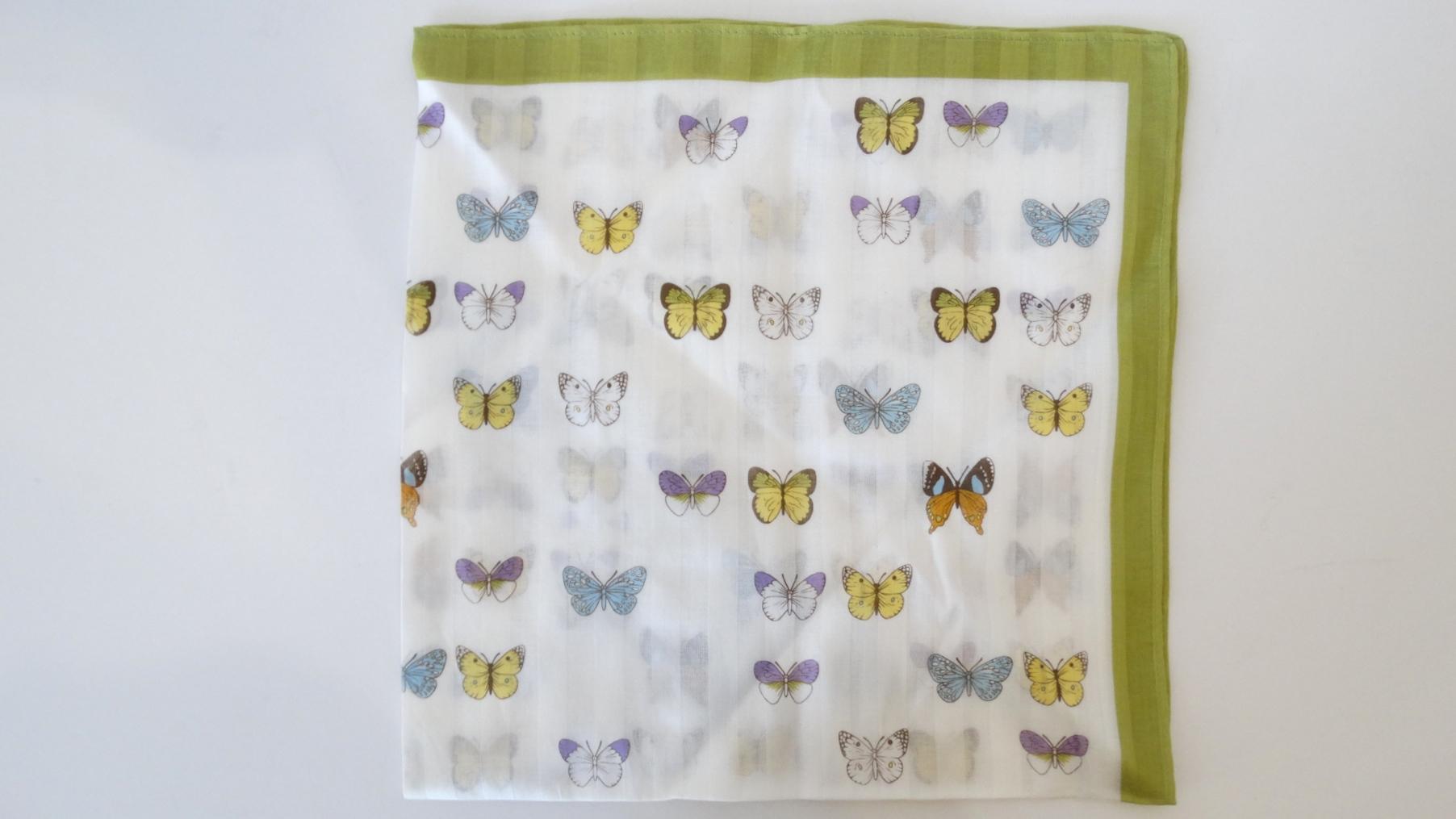 Gray Hanae Mori Butterfly Printed Handkerchief