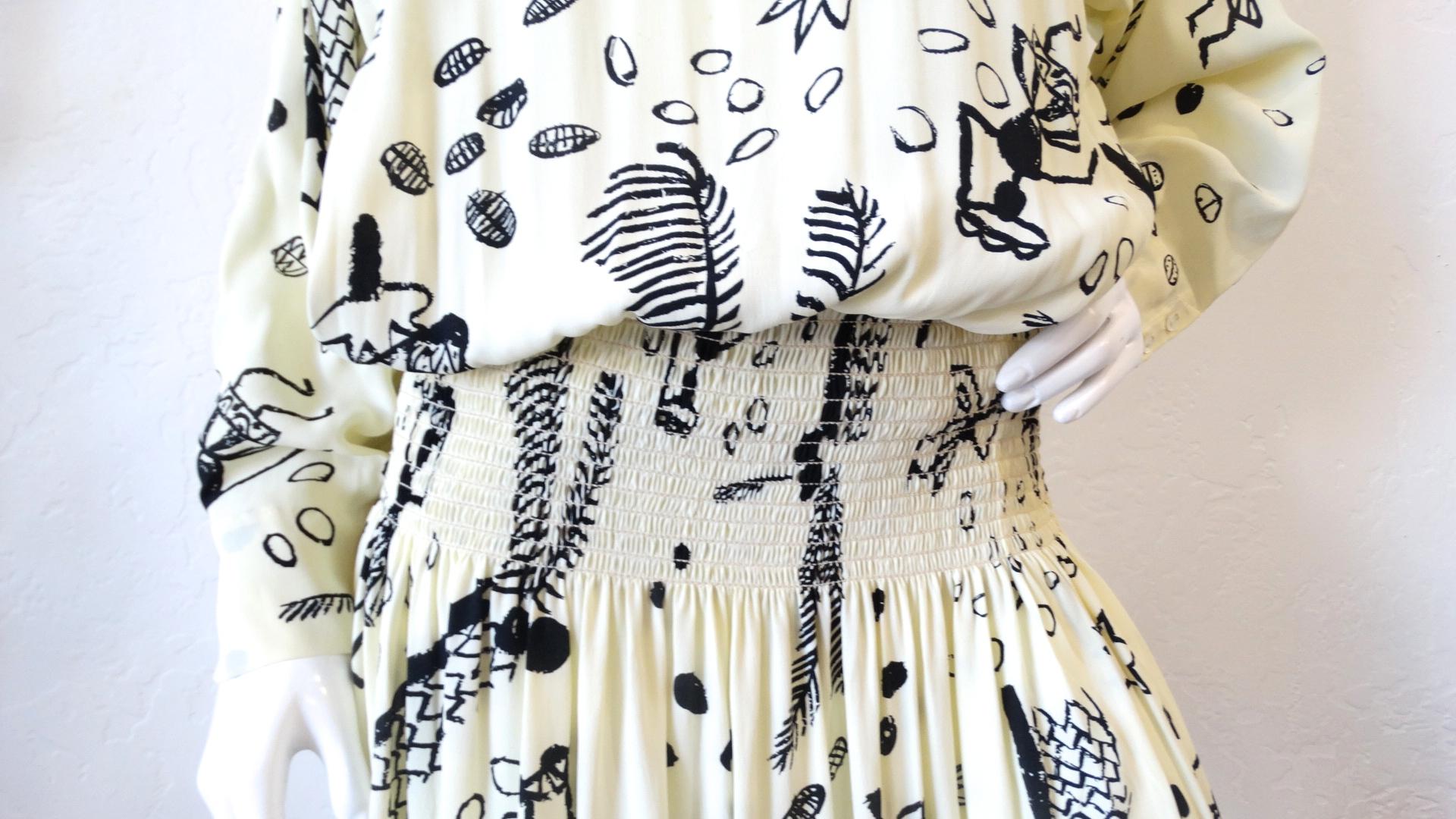 Beige 1980s Nicole Miller Silk Vacation Print Dress