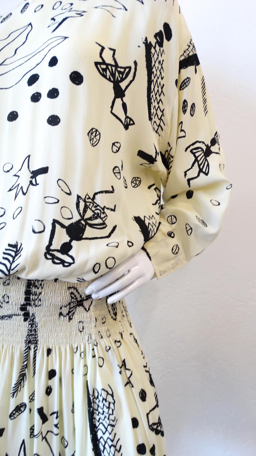 1980s Nicole Miller Silk Vacation Print Dress 1