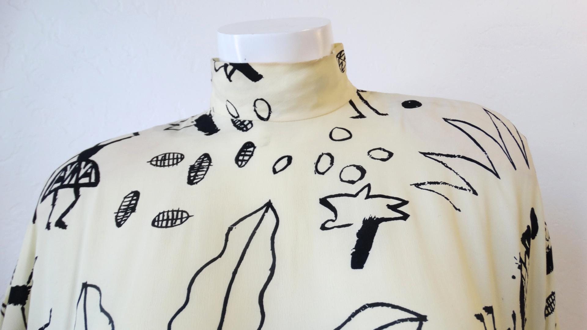 1980s Nicole Miller Silk Vacation Print Dress 6