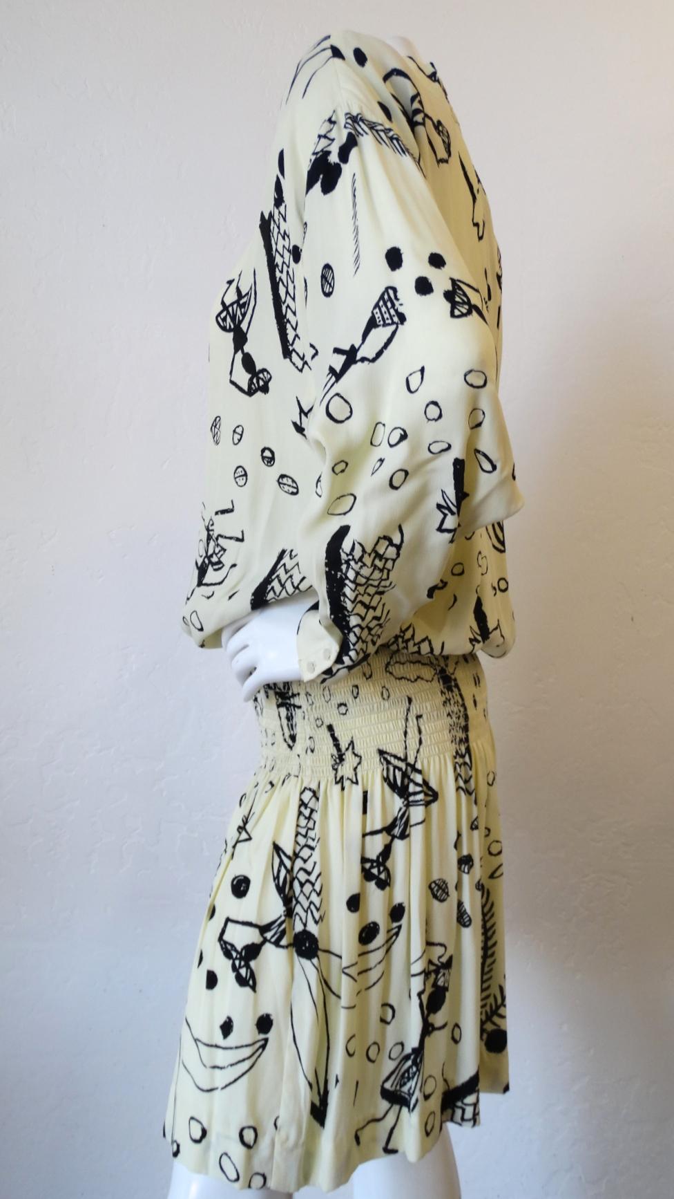 1980s Nicole Miller Silk Vacation Print Dress 2