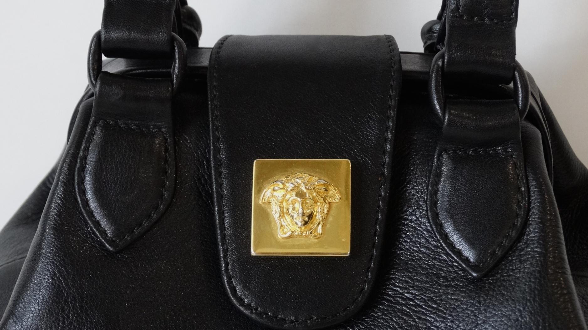 1990s Gianni Versace Black Leather Handbag 8