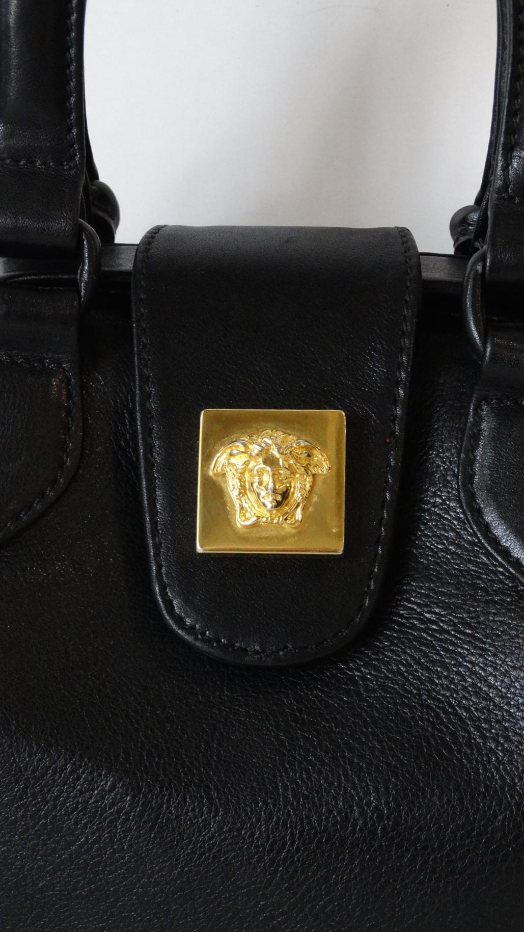 1990s Gianni Versace Black Leather Handbag In Good Condition In Scottsdale, AZ