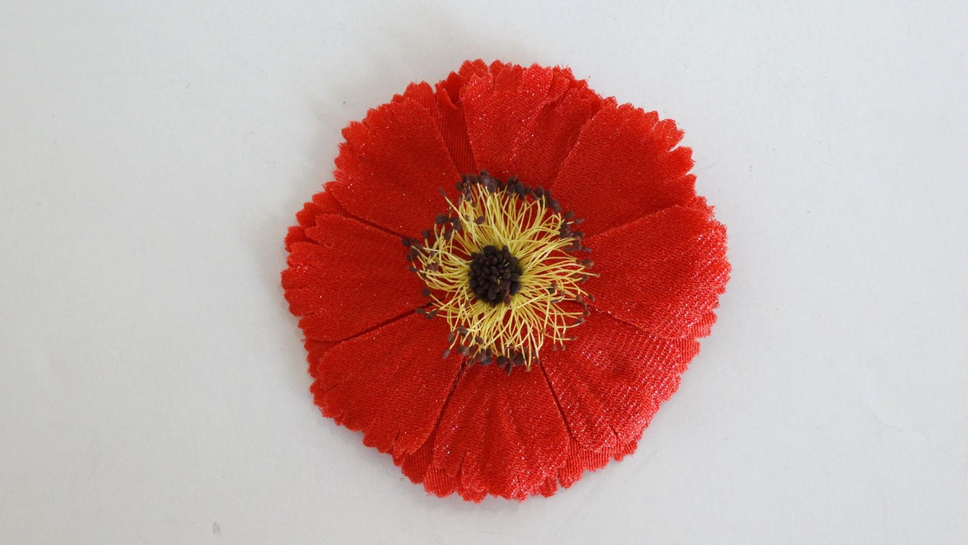 Chanel Red Poppy Brooch  In Excellent Condition In Scottsdale, AZ