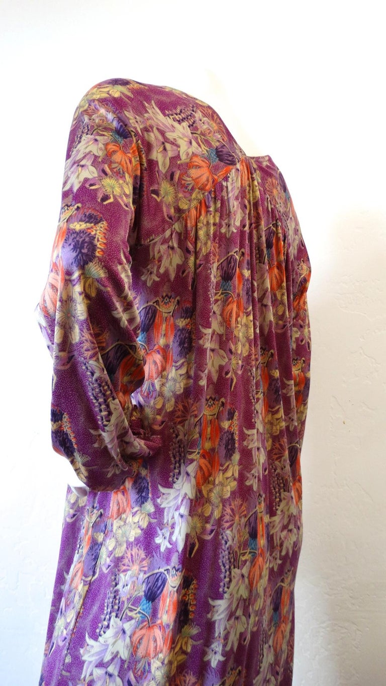 Rare 1973 Missoni Silk Floral Dress With Woven Belt For Sale at 1stdibs