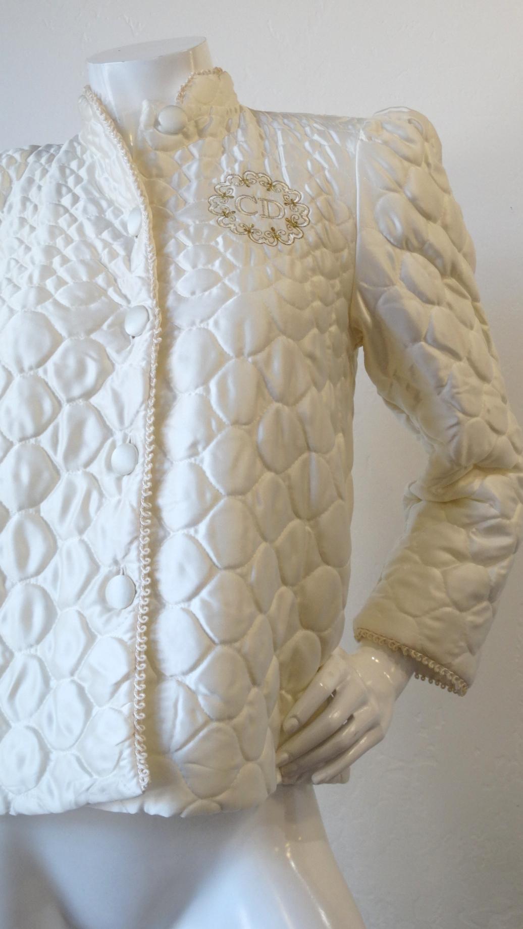 Gray 1980s Christian Dior Quilted Bed Jacket