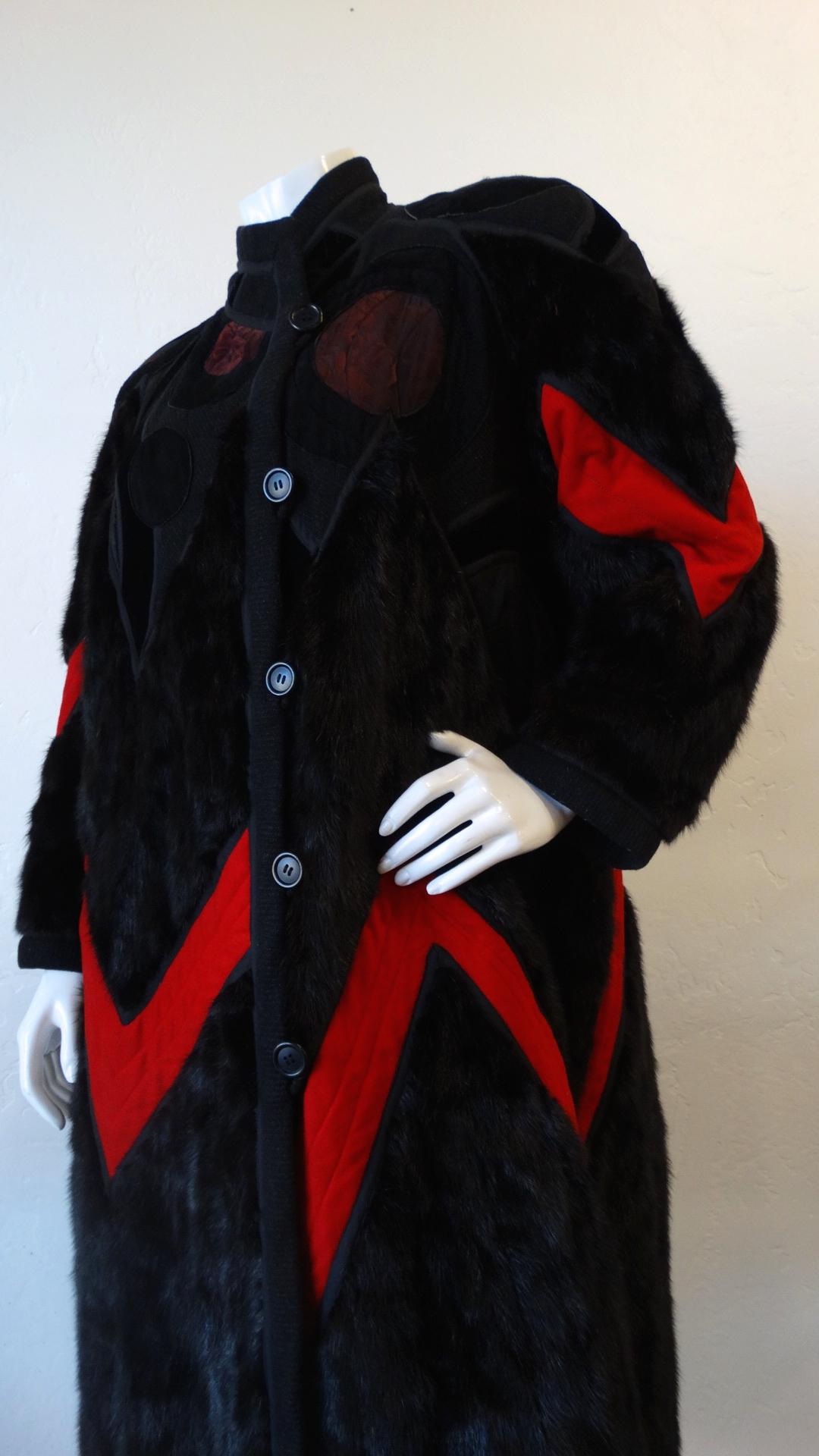 Black 1980s Koos Van Den Akker Mink Patchwork Coat  For Sale