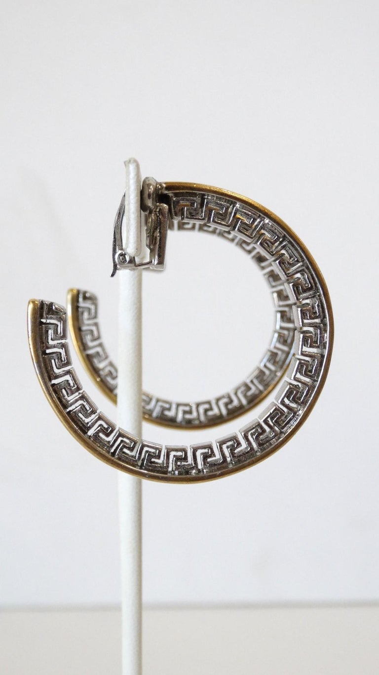 Bestgoldshop 7/8" Inside Out Greek Key Hoop Earrings – Real 925 Sterling Silver, Made In Italy