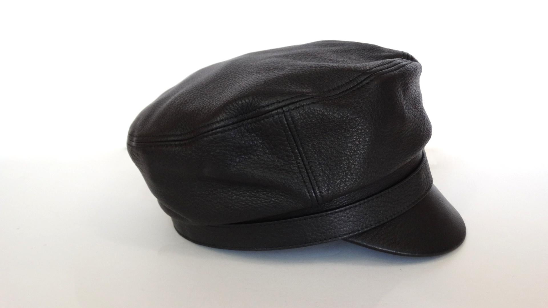 2000s Gucci Black Leather Train Conductor Hat  In Good Condition In Scottsdale, AZ