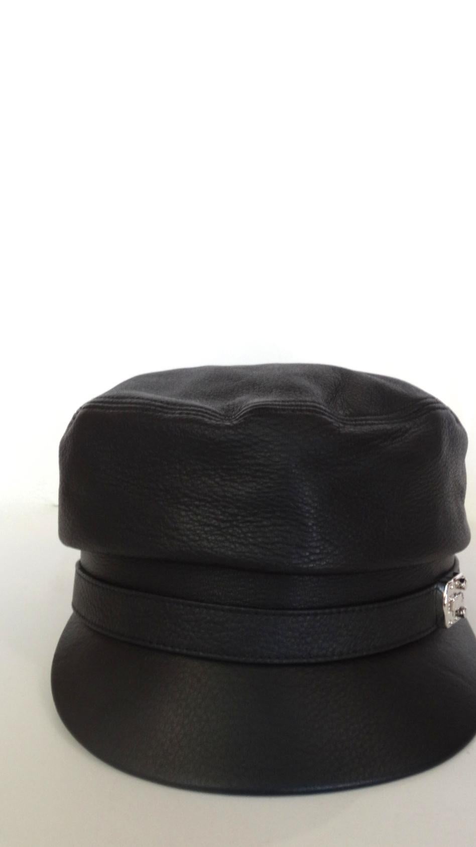 2000s Gucci Black Leather Train Conductor Hat  2