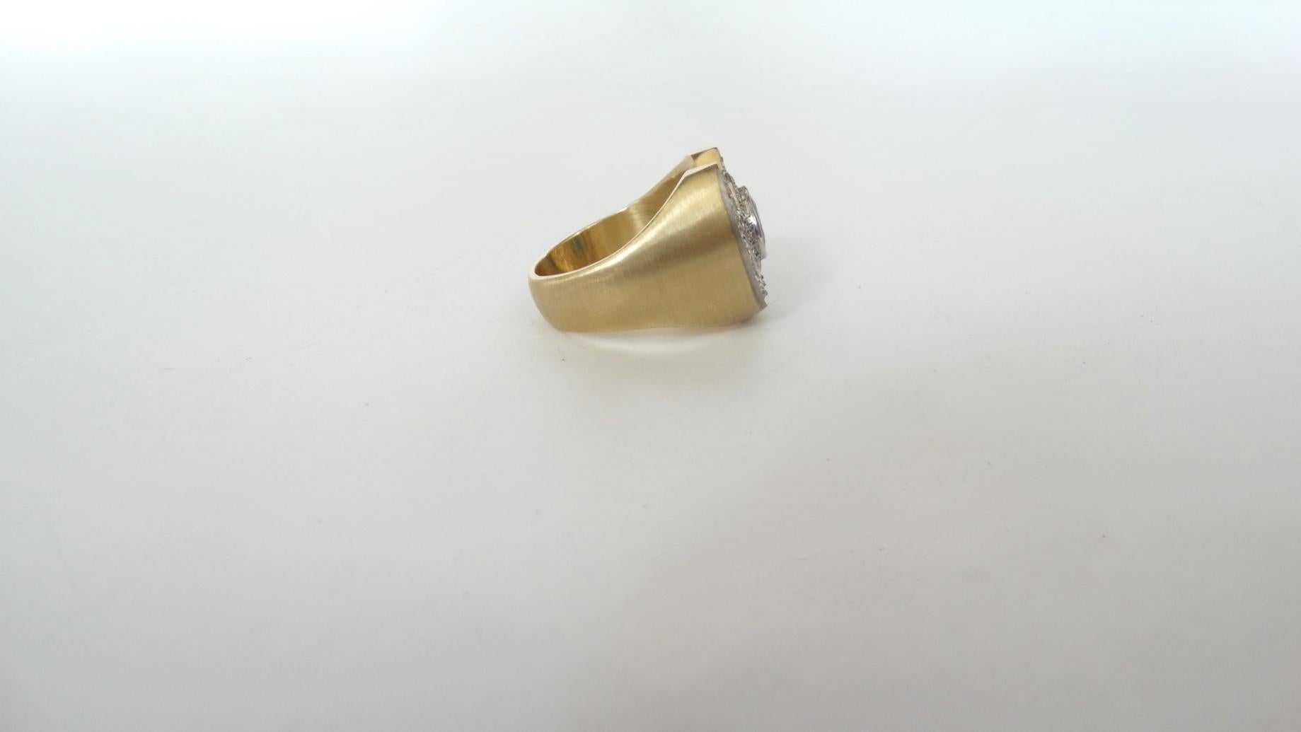 14k Gold White Diamond and Sapphire Horseshoe Mens Ring 1