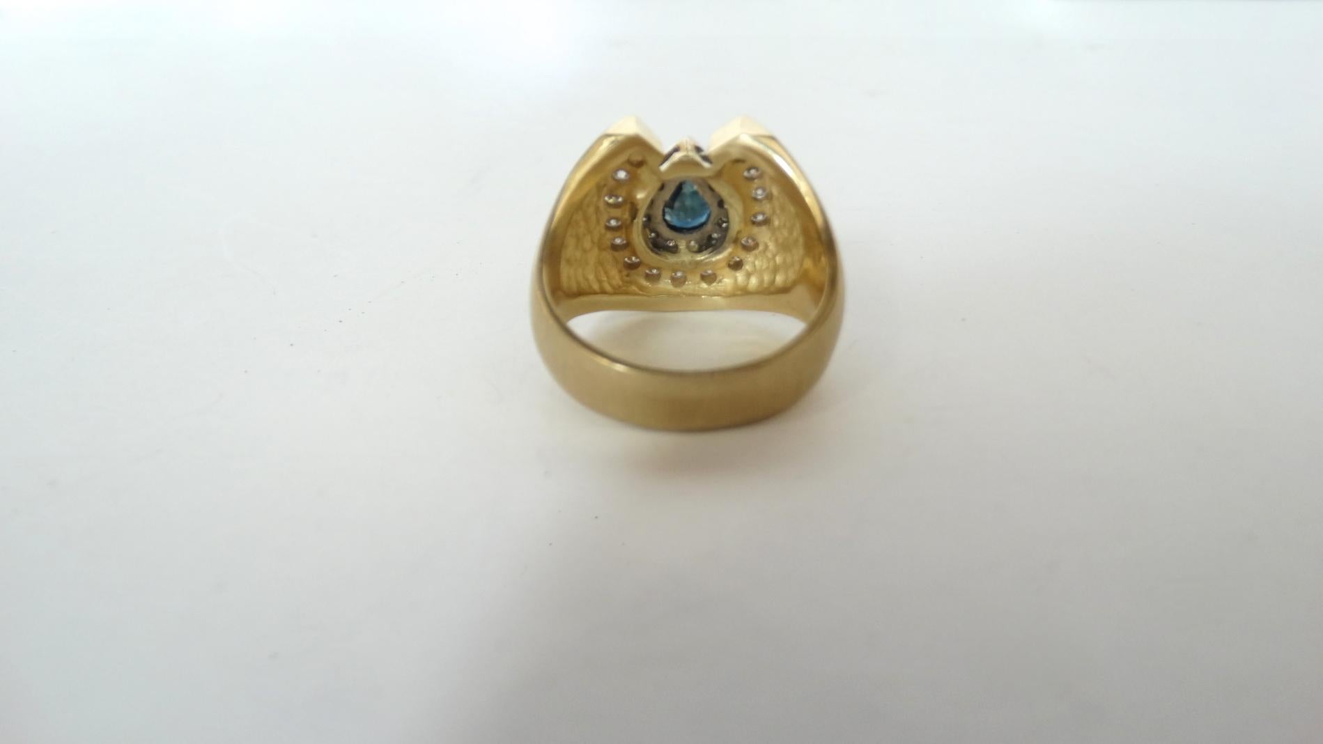 Men's 14k Gold White Diamond and Sapphire Horseshoe Mens Ring