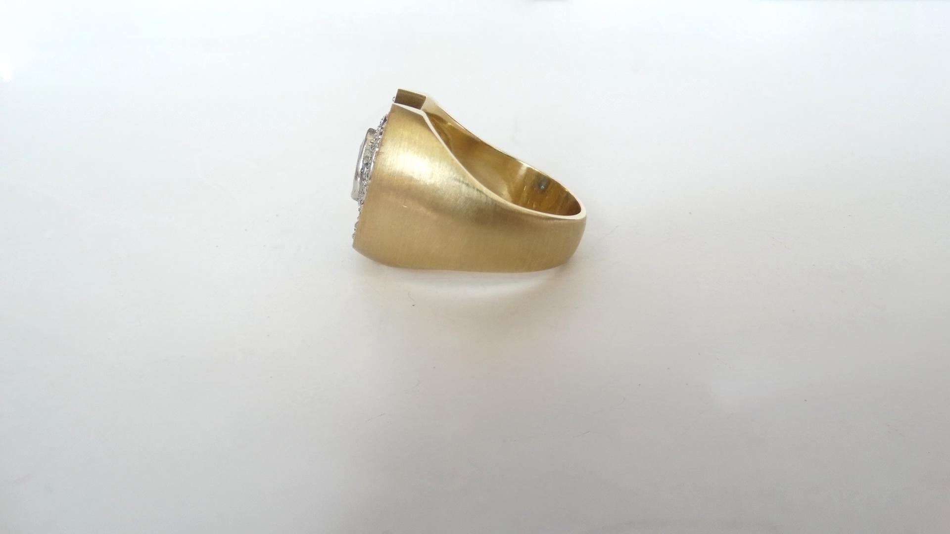 14k Gold White Diamond and Sapphire Horseshoe Mens Ring 3