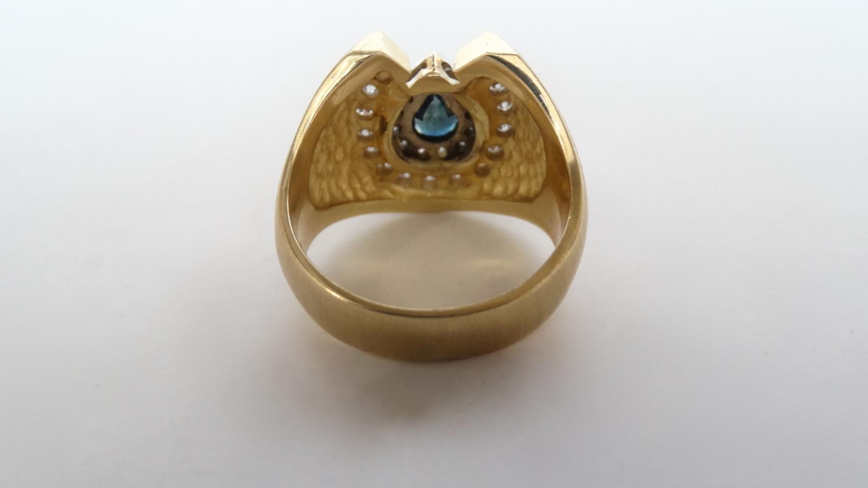 14k Gold White Diamond and Sapphire Horseshoe Mens Ring 4