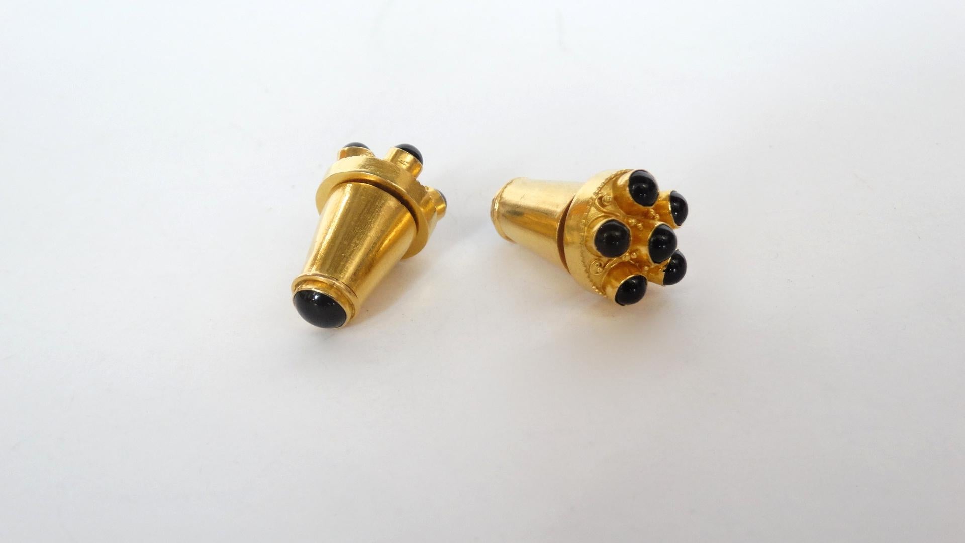 22k Gold & Onyx Futuristic Earrings  5