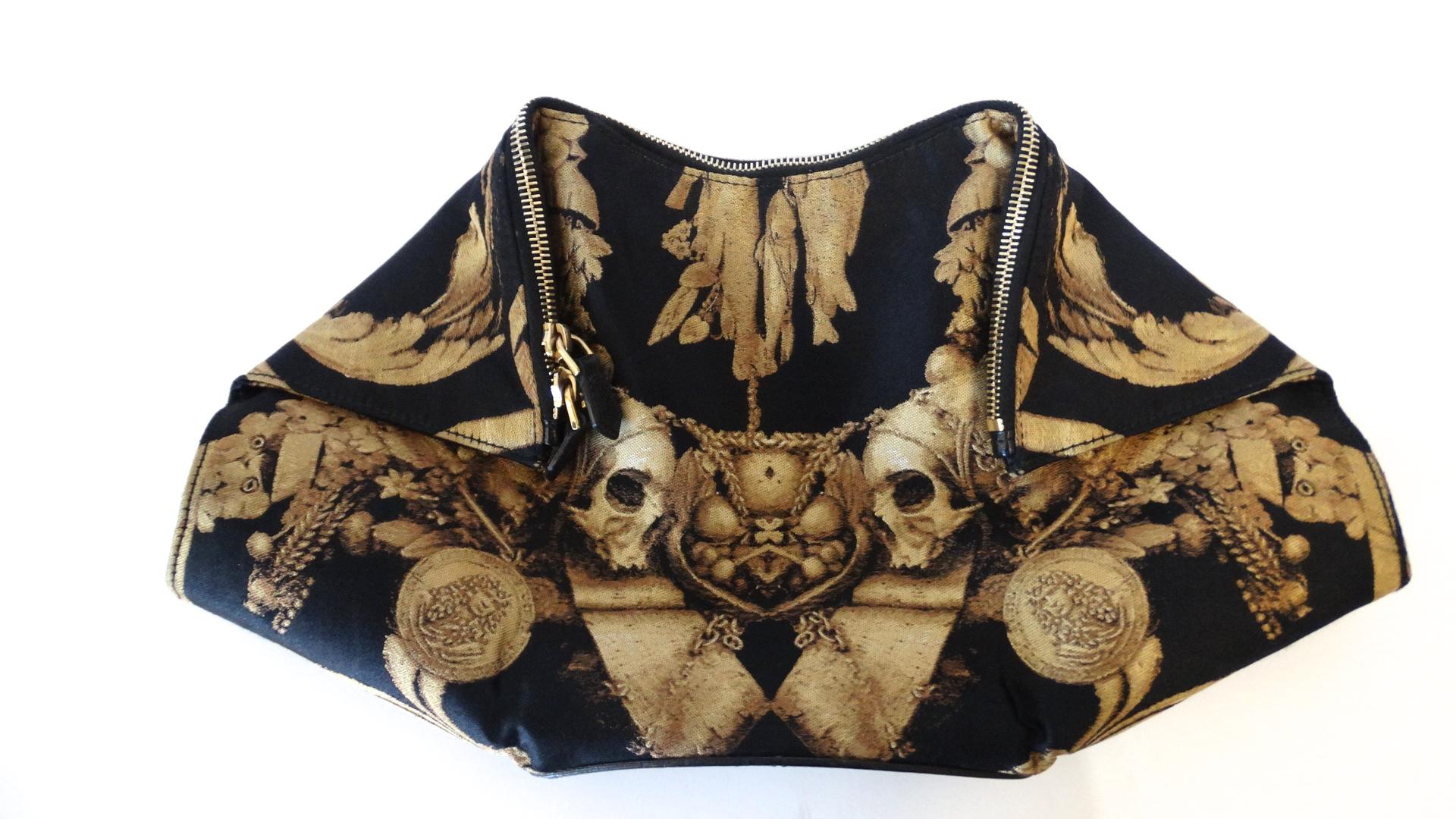 Rare 2010 Alexander McQueen Black & Gold Gibbons Print DeManta Clutch  8