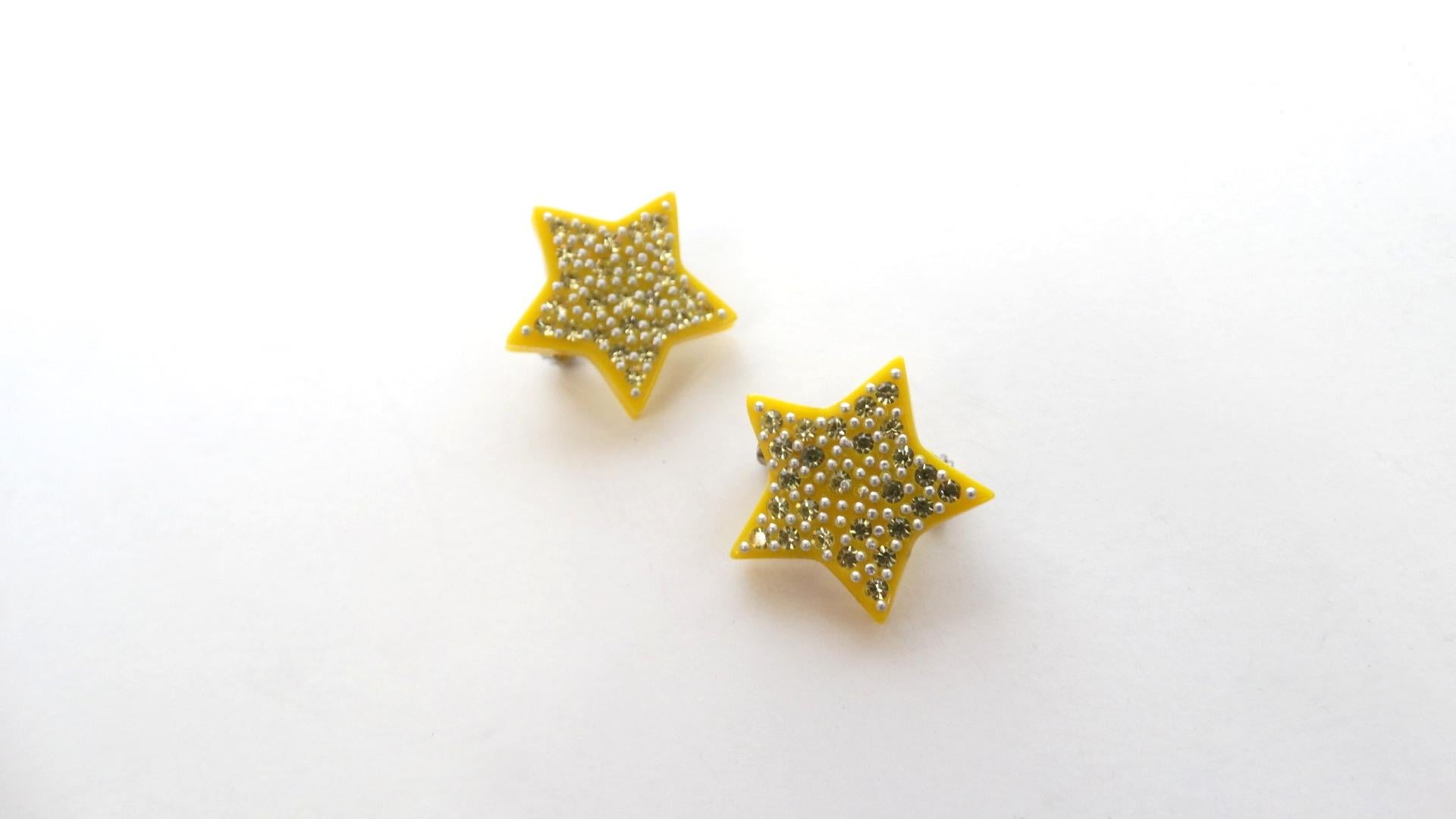 1970s Lea Stein Jewel Encrusted Mini Star Pins 1