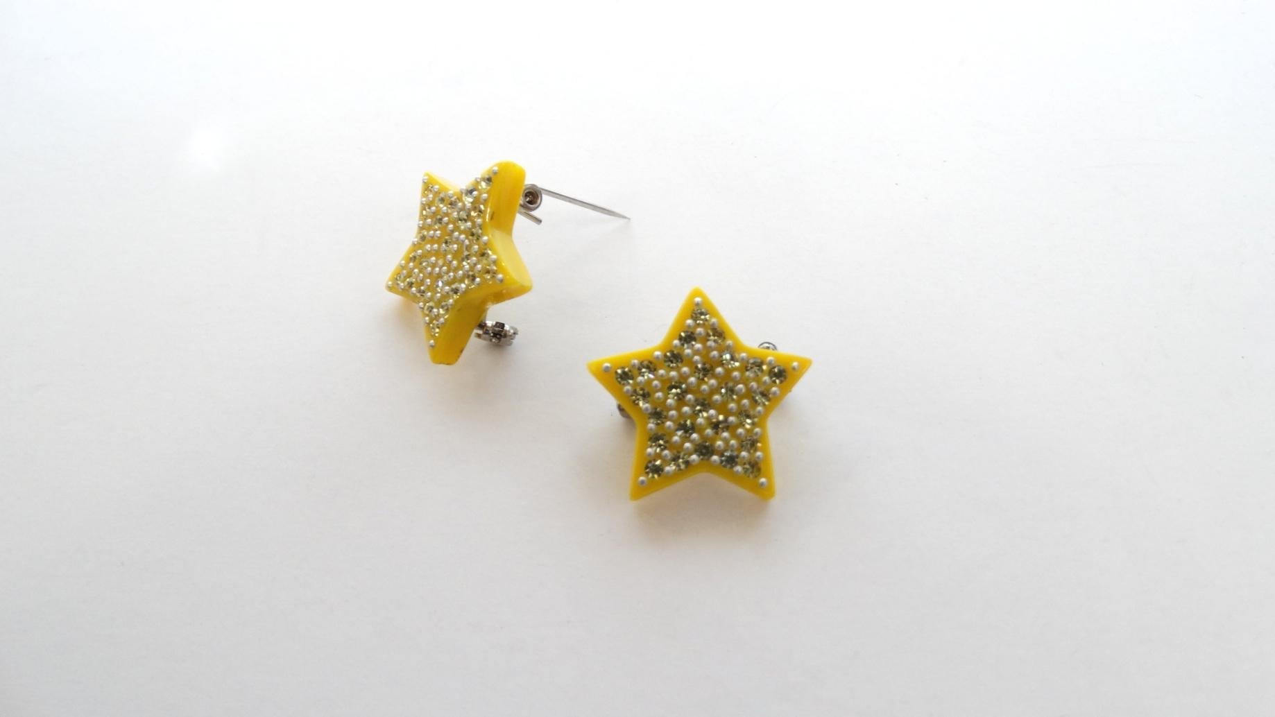 Women's or Men's 1970s Lea Stein Jewel Encrusted Mini Star Pins